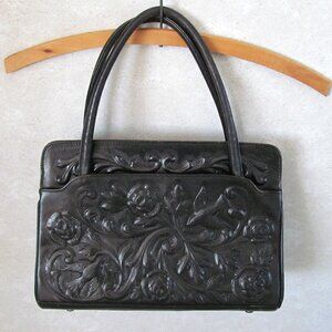 Vintage black tooled leather handbag Mont-Abur Made in Mexico